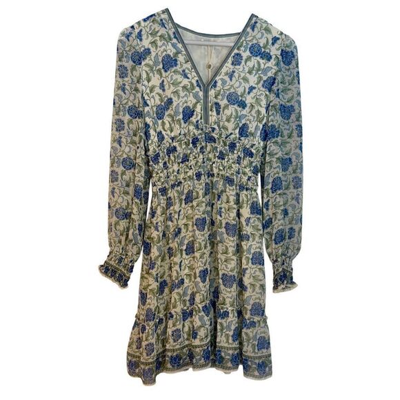 Max Studio NWT blue floral smocked waist puff sleeve dress small - Picture 1 of 9
